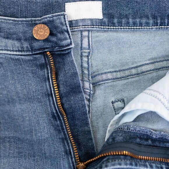 MOTHER Mid Blue Frayed Hem Flare Jeans - Picture 5 of 11